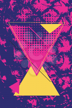 Grunge illustration of pineapple with colorful geometric elements, retro style design.