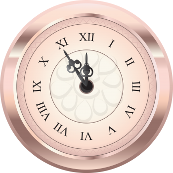 Rose gold vintage clock design with roman numbers.