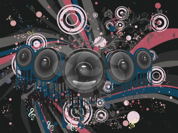 Decorative grunge poster with audio loud speaker, funky design.