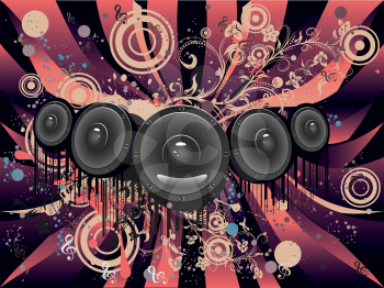 Decorative grunge poster with audio loud speaker, funky design.