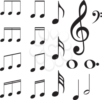 Set of music note silhouettes on white background.