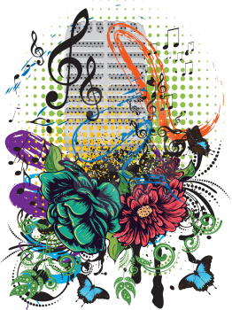 Retro style metal microphone colorful grunge illustration, music background.