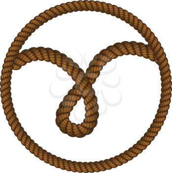 Loop made of old rope on white background.