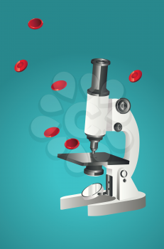 Laboratory microscope with red blood cells detailed illustration.
