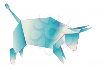 Geometric illustration of neon colors bull origami style design.