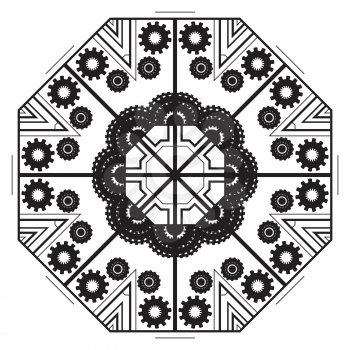Decorative geometric ornament with gears, art deco style design.