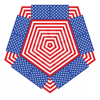 Red and white stripes and stars abstract geometric ornament design.