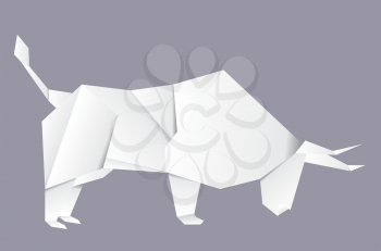 Geometric illustration of white bull origami style design.