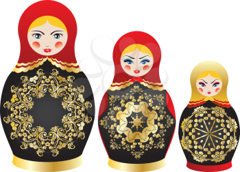 Traditional Russian souvenir matryoshka dolls decorated with folk ornaments.