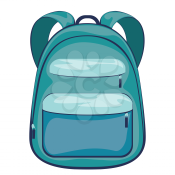 Colorful illustration of cartoon school backpack design isolated.