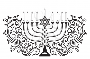 Jewish menorah for Hanukkah, Jewish festival of lights decoration symbol.