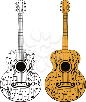 Stylized silhouette of an abstract guitar with music notes.