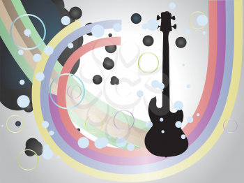Illustration of abstract background with guitar and colorful lines.