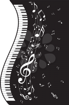 Abstract illustration of a piano keys with musical notes background.