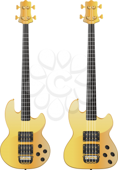 Modern electric guitar of yellow color on white background.