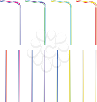Set of colorful drinking straws on white background.
