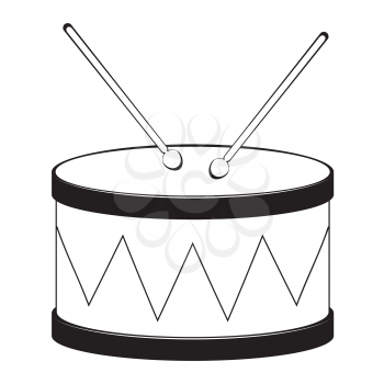 Music instrument drum with drumsticks in black and white design.
