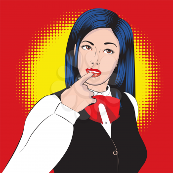 Young thoughtful woman, retro pop art style illustration.