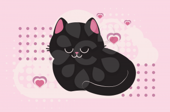 Cute black cat sleeping greeting card design.