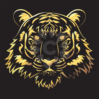 Decorative black tiger with golden stripes illustration.