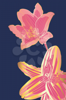 Decorative poster design with golden lily flower line art illustration.