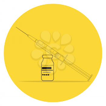 Medical syringe and vial, vaccination, injection, infection prevention illustration.
