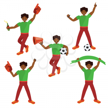 Cartoon afro american soccer or football fan illustration.