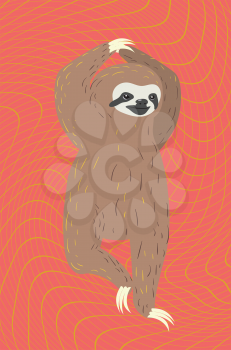 Cute cartoon sloth bear in a yoga pose illustration.