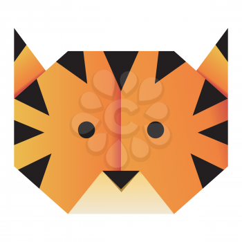 Cute cartoon red tiger head, origami, folded paper animal face.