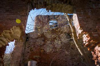 Abandoned old ruined building in the countryside, grunge background.