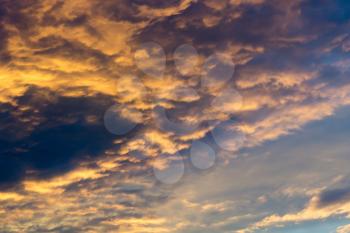 Sky at sunset, sunrise with soft clouds, natural background.