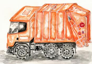 Abstract colorful garbage truck hand drawing illustration.