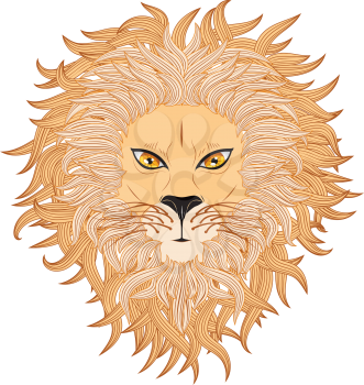 Grunge illustration of a male lion face on white background.
