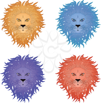 Grunge illustration of a male lion face on white background.