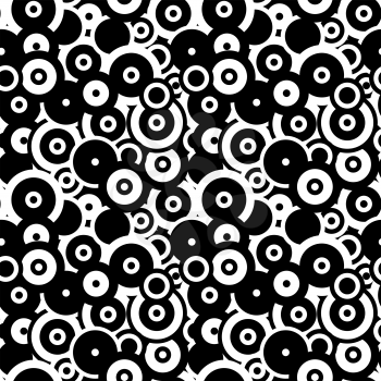 A lot of black and white circles and rings, abstract seamless pattern