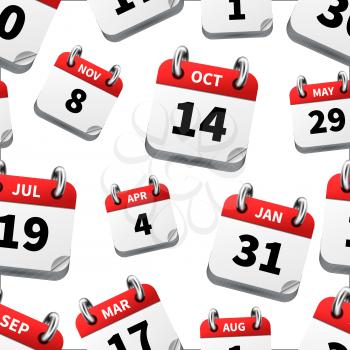 A lot of bright realistic icons of calendar with different dates on white, seamless pattern