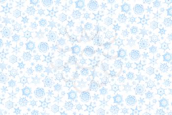 Christmas background with lots of blue snowflakes on white