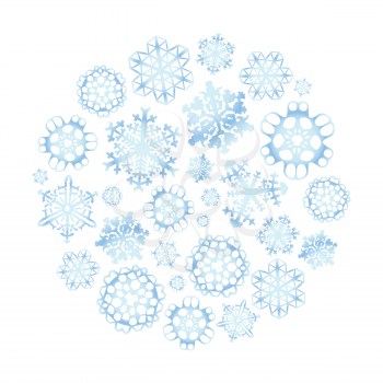 Ice modern snowflakes in circle shape, isolated on white