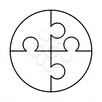 4 white puzzles pieces arranged in a round shape. Jigsaw Puzzle template ready for print. Cutting guidelines isolated on white