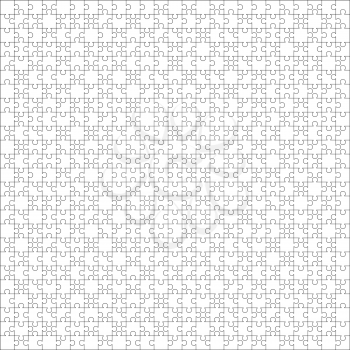 625 white puzzles pieces arranged in a square. Jigsaw Puzzle template ready for print. Cutting guidelines isolated on white