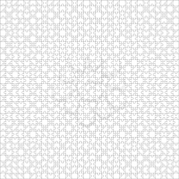 900 white puzzles pieces arranged in a square. Jigsaw Puzzle template ready for print. Cutting guidelines isolated on white