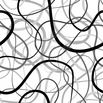Abstract flexible lines isolated on white, seamless pattern