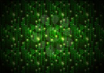 Abstract green matrix symbols, digital binary code on dark, technology background a4 size