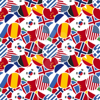 A lot of colourful speech bubbles with different countries flags in flat design style seamless pattern