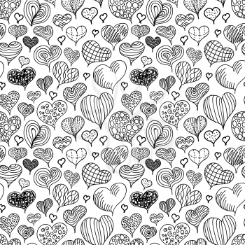 A lot of different cute doodle hand-drawn hearts, seamless pattern