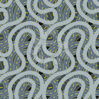 A lot of highway roads on black, seamless pattern