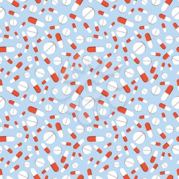 A lot of pills on blue background seamless pattern
