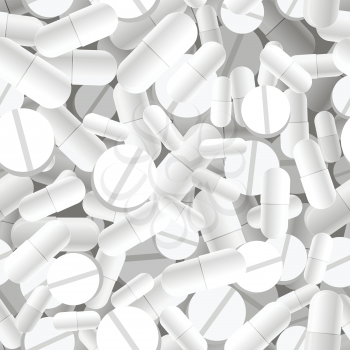 A lot of white different pills and capsules, seamless pattern