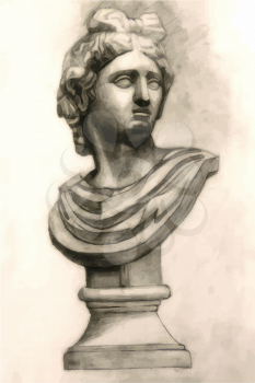 Antique antinous plaster bust, academic drawing concept
