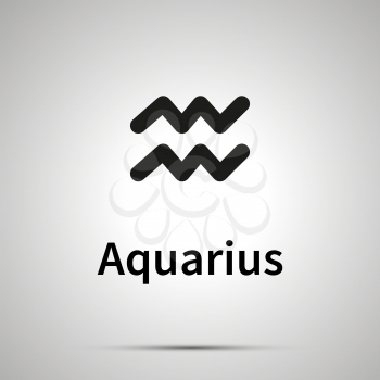 Aquarius astronomical sign, simple black icon with shadow on gray